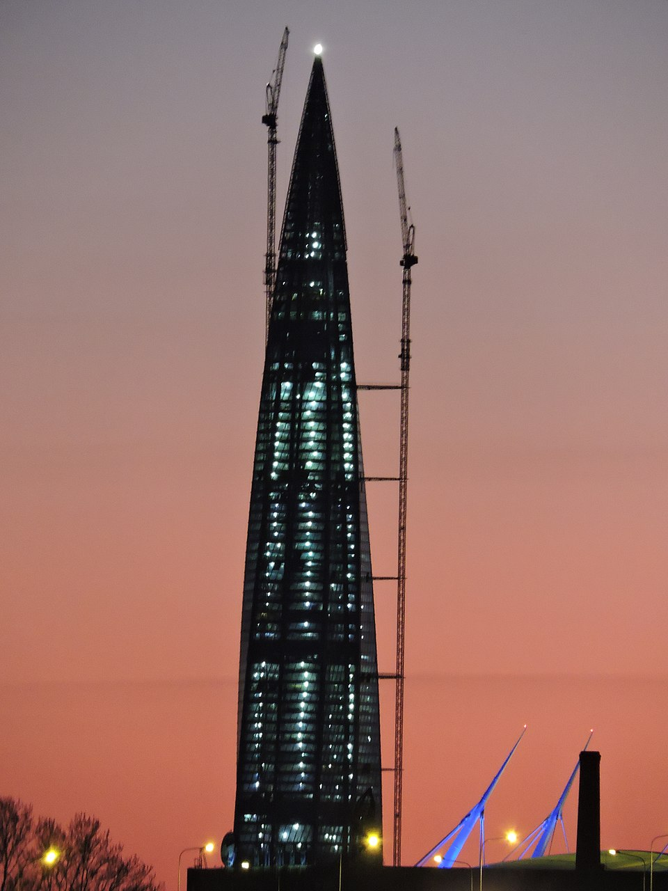 Lakhta Center rebar coupler project at sunset