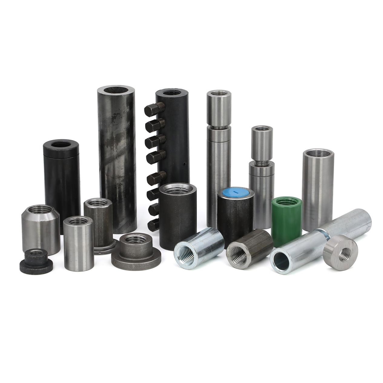 Custom metal rebar couplers in multiple sizes
